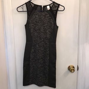 mesh sleeve, leather sides, heather gray bodycon